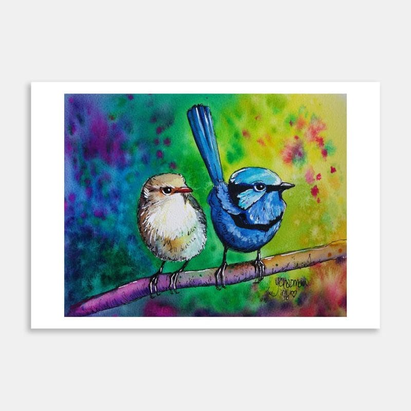 Blue Wrens Art Print By Yvonne Brooks