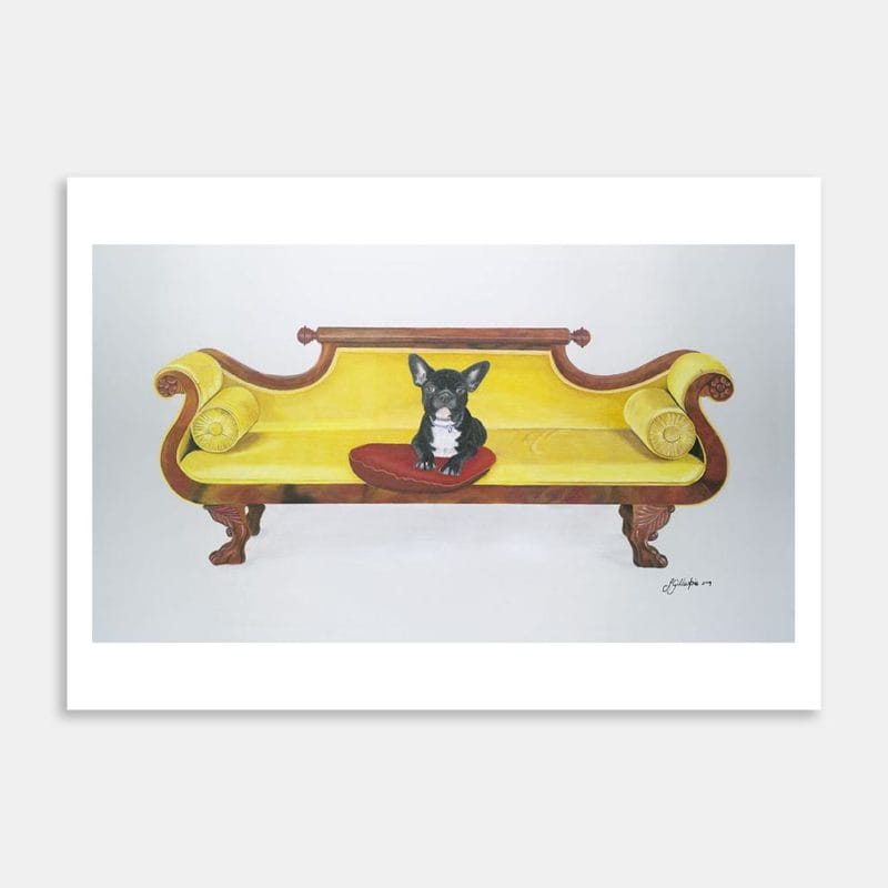 Puppy French Bulldog On Chair Art Print By Lynn Fuller