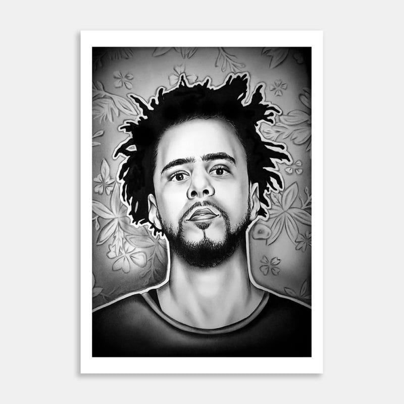 J. Cole Charcoal Portrait Art Print By Samantha Knightbridge