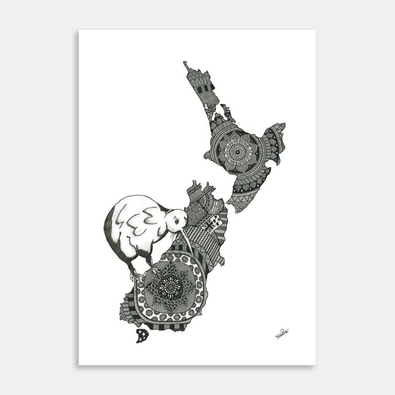 New Zealand Map Art Print By Anamika Rathore