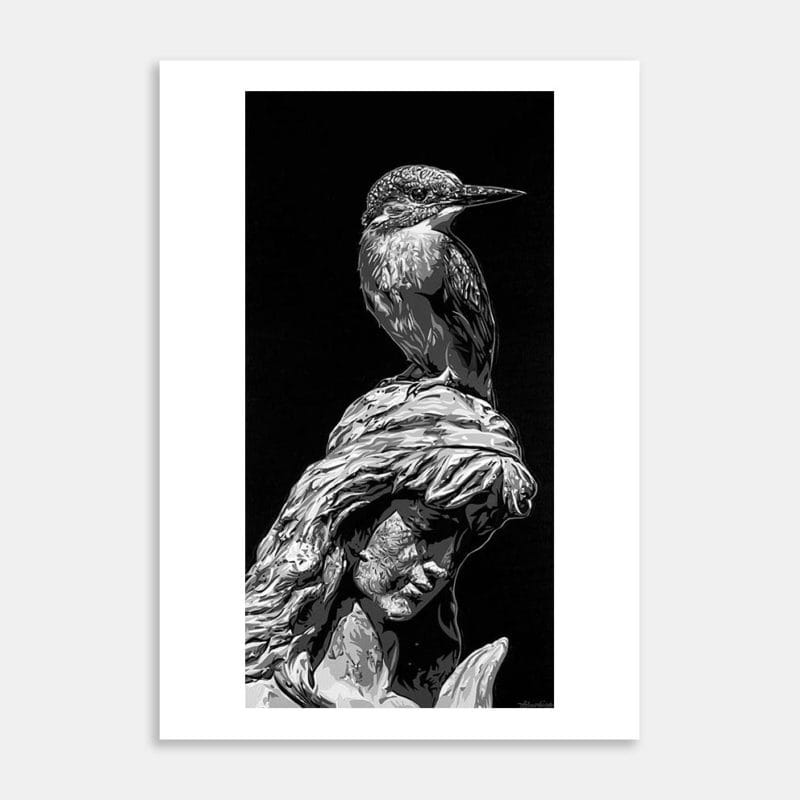 Kotare On Statue Limited Edition Art Print By Bridget Harding