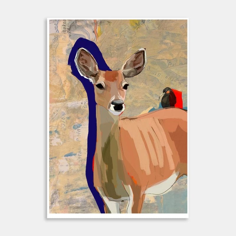 Deer And Huia Art Print By Katherine Crosse