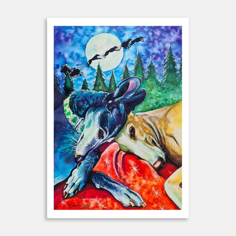 Galgo Christmas Dreams Art Print By Yvonne Brooks