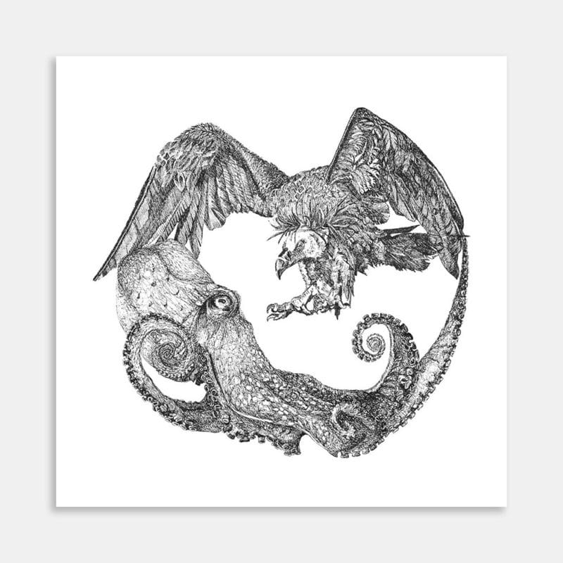 Octopus And Vulture Limited Edition Art Print By Dickie