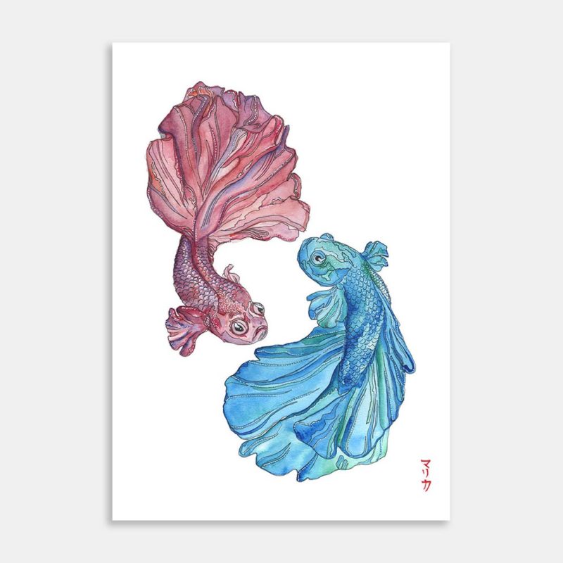 Double Betta Fish Art Print By Malika Costar