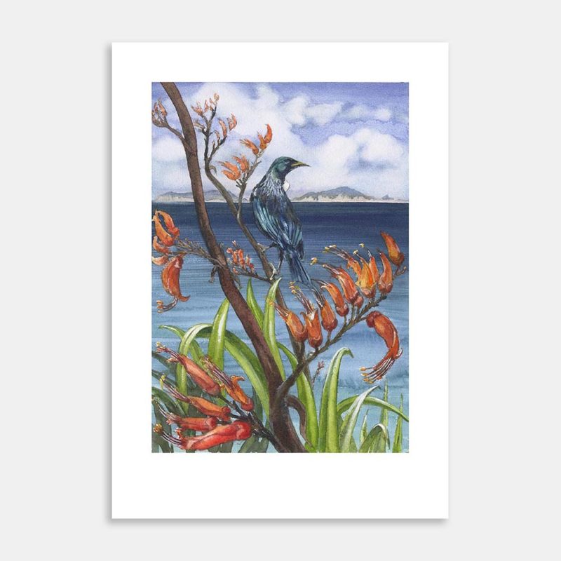 Tui on Flax Art Print By Richard Coldicutt