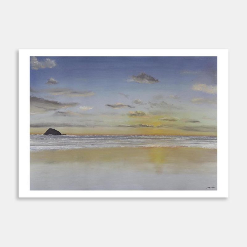 Muriwai Beach Sunset (Oaia Island) Art Print By Margie Carron
