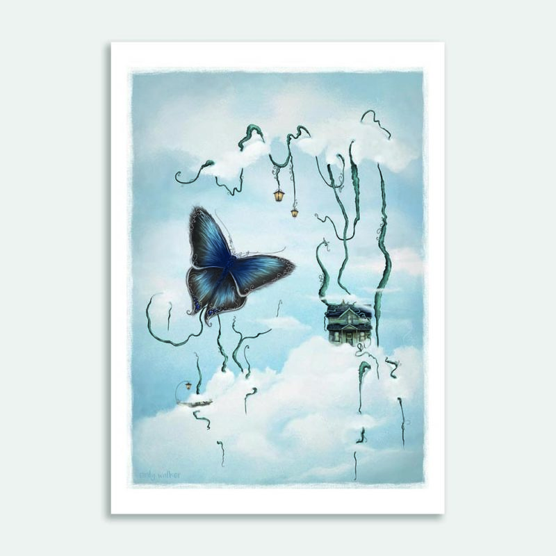 Blue Butterfly in Clouds Limited Edition Art Print By Emily Walker