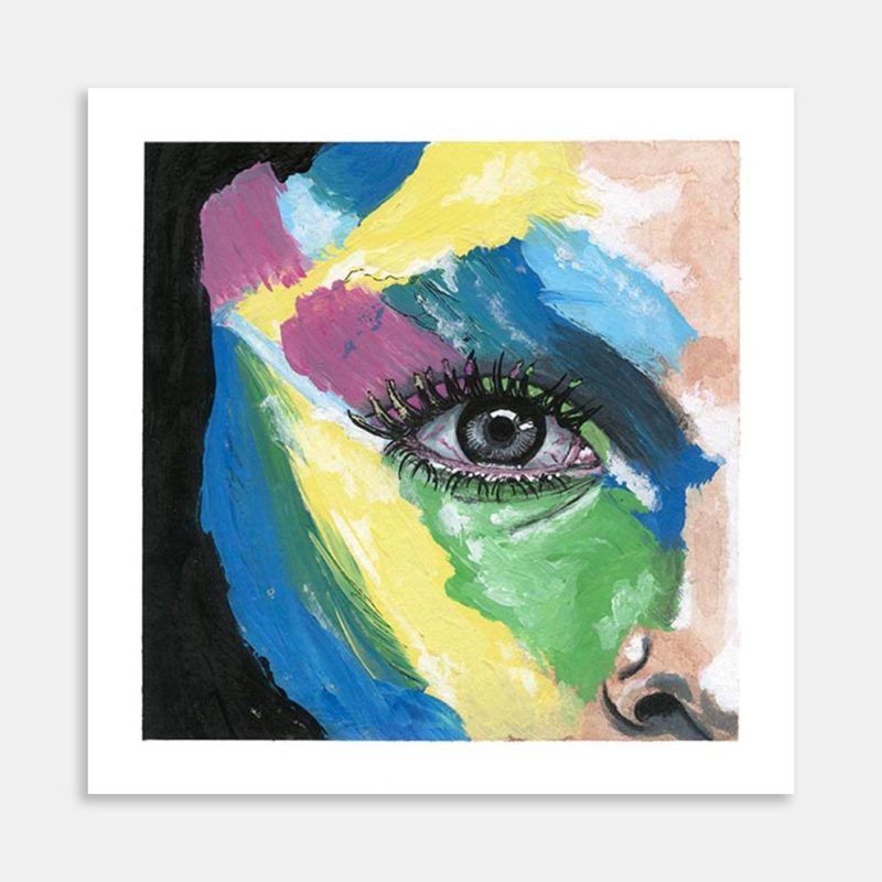 Primary Painted Face Square Art Print By Jodi McAuley