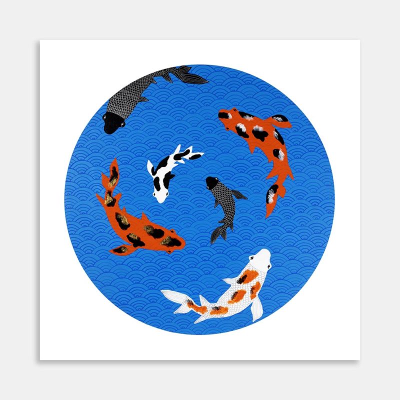 Koi - Blue Waves Art Print By Lenka Wright