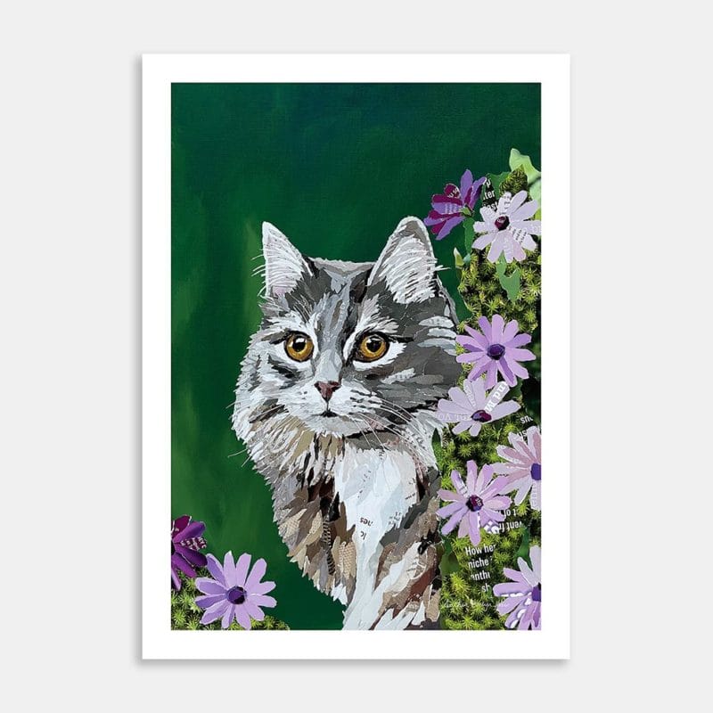 Tabby Behind Flowers Art Print by Anthea Weir