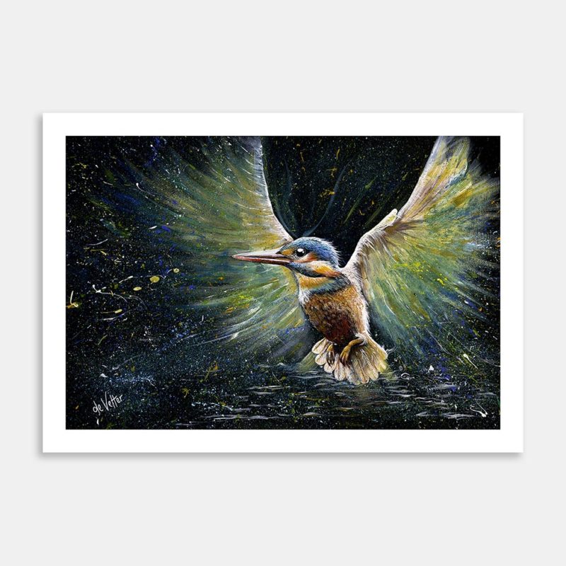 Kingfisher in Flight Art Print By Mike de Vetter