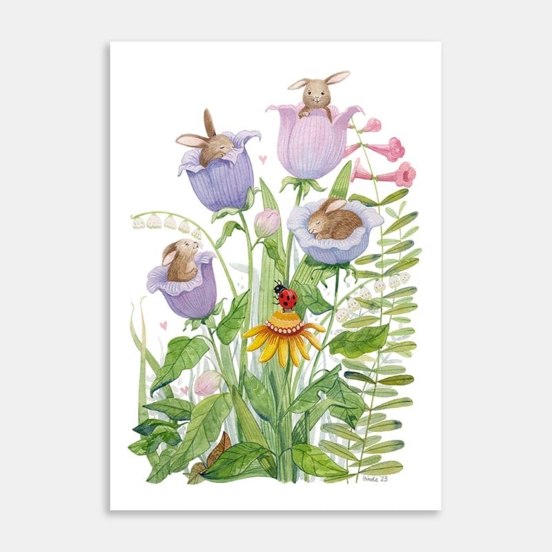 BunnyInFlowers Art Print By Deborah Hinde