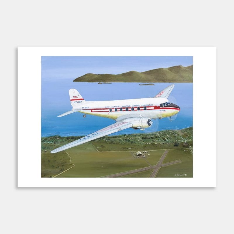 NAC DC3 over Paraparaumu Airport c1960s Art Print By Roly Hermans