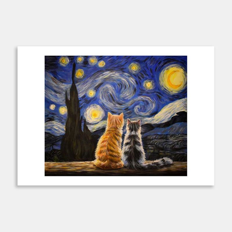 Starry Night Cats Art Print By Escha van den Bogerd