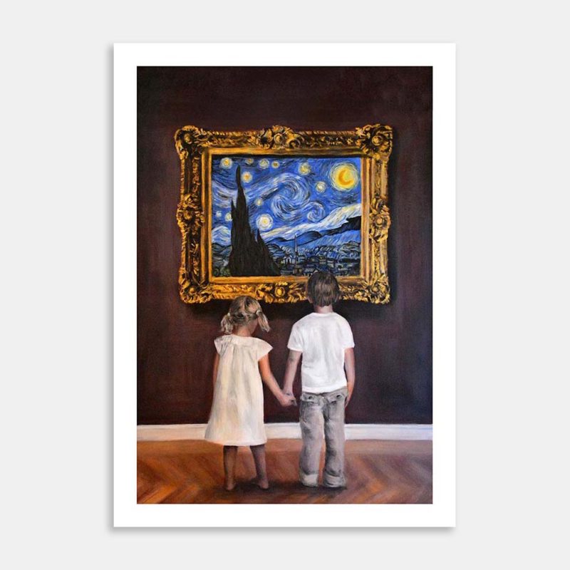 Watching Starry Night 2 Art Print By Escha van den Bogerd