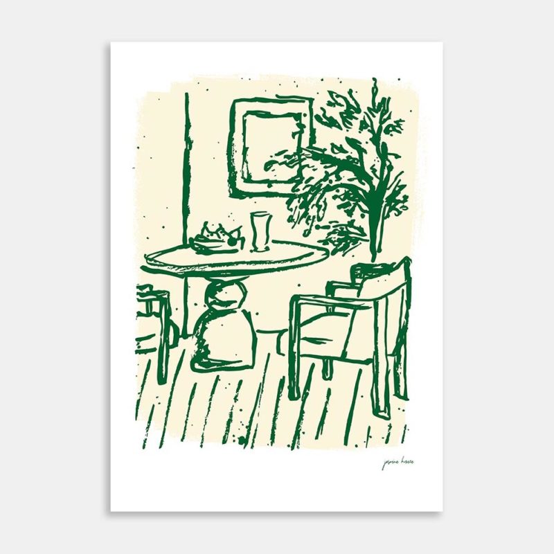 Chairs and Whispers Green Art Print By Jasmine Kroeze