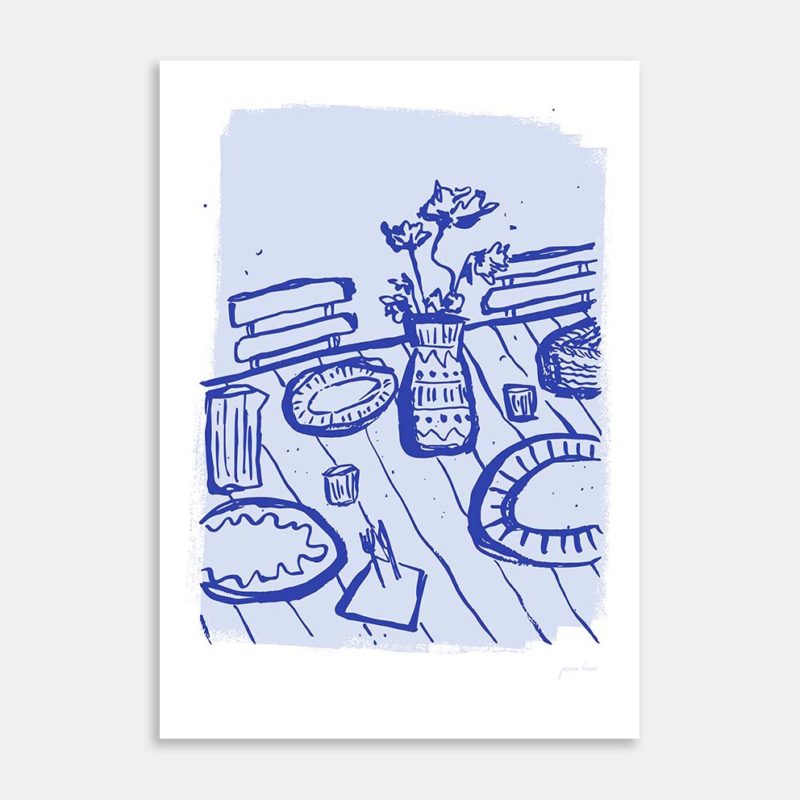 Tales From The Table Blue Art Print By Jasmine Kroeze