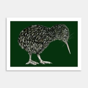 Little Kiwi Forest Green Art Print By Lesh Creates