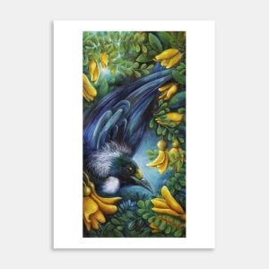 Tui Among Kōwhai Art Print By Rina Botha